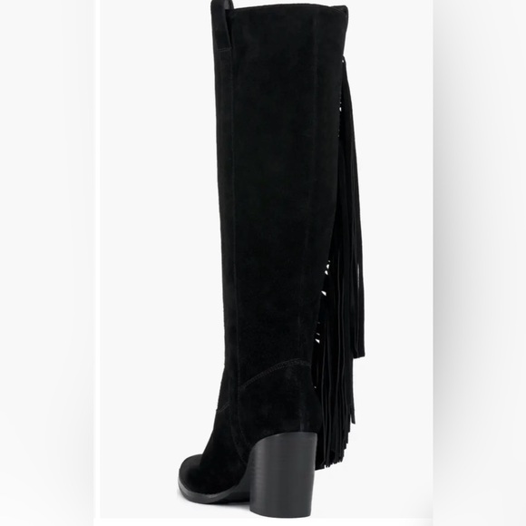 Vince Camuto Black Over the Knee Boots with Fringe - Picture 2 of 3